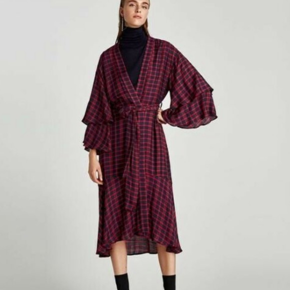 Zara Checked kimono with ruffled sleeves XS/S - Picture 3 of 8